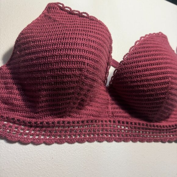 Shade & Shore Crochet Push-Up Bra 38D – Raspberry Textured Knit Bralette Style - Picture 5 of 5